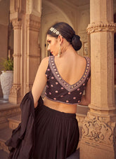 Party Wear  Brown Chinnon Thread and Mirro Work Lehenga Choli